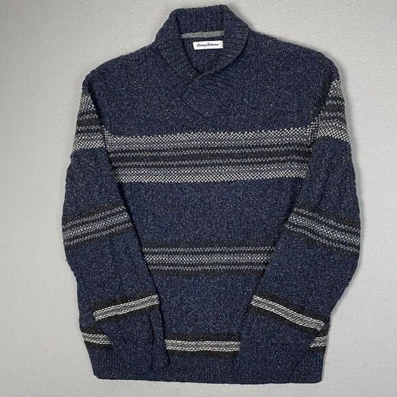 Tommy Bahama Sweater Mens Medium Blue Speckled Shawl Collar Cardigan Pullover M‎ - Picture 1 of 10